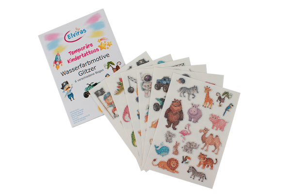 ELVIRAS Kindertattoos zum Aufkleben, 100 Stück, ab 3 Jahre, Motive wählbar