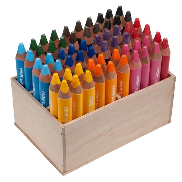 Edu3 Prime Super Jumbo 3 in 1 Buntstifte im Holzaufsteller, 60 Stück, 2 Jumbo Spitzer