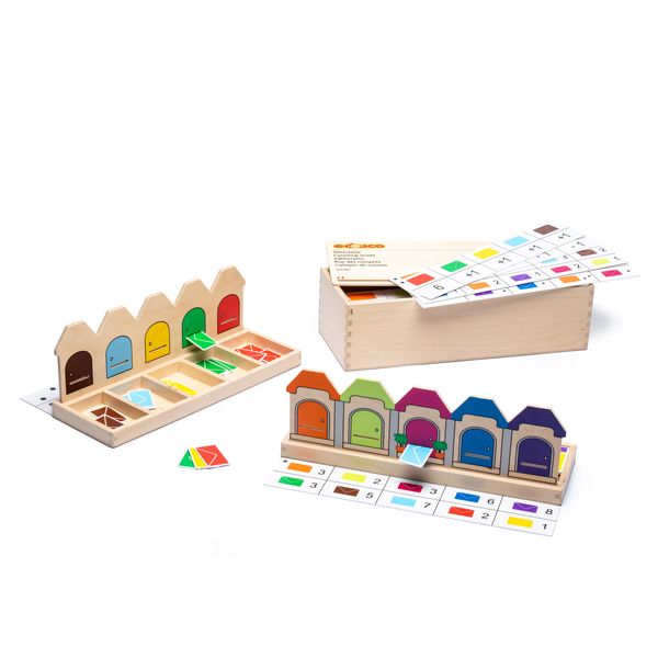 Puzzlespiel, Holzspielzeug, Farbwürfel, Buntes Haus, Bildkarten
