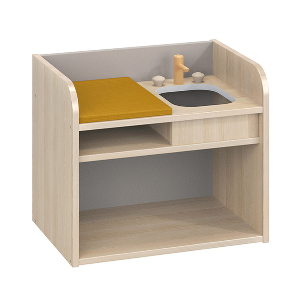 MATHOU Puppenecke-Set mit Puppenwagen, Puppenhochstuhl, Puppenbett und Wickeltisch