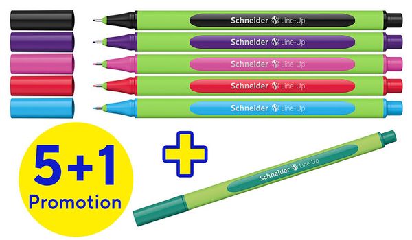 Schneider Fineliner Line-Up, 6er Etui, farbig sortiert, Farbe wählbar