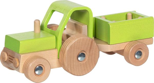 Holzspielzeug, Holztractor, grün, Traktor Spielzeug, Holzanhänger