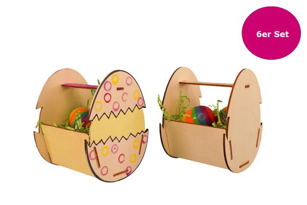 Osterkorb aus Holz zum Stecken inkl. Regenbogen Osterflummi, 6 Sets Osterkorb aus Holz zum Stecken inkl. Regenbogen Osterflummi, 6 Sets