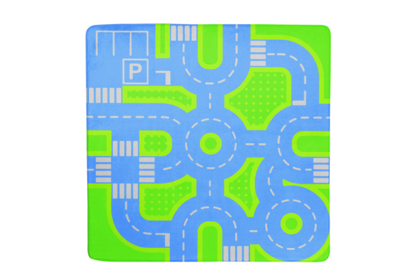 parking mat, play mat, road map, blue roller, green edges