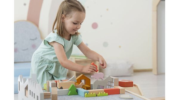 BETZOLD Spielwelt-Bausteinwagen mit 5 Fächern, 225 Teile