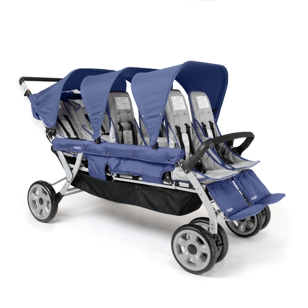 baby carriage, double stroller, blue color, four-wheeled, canopy