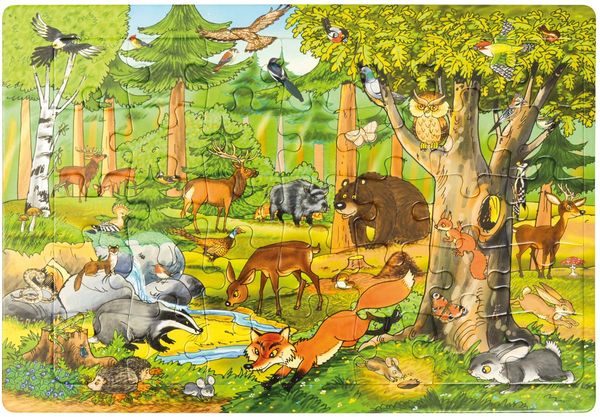 Waldszene, Tiere, Herde, Fluss, Waldlandschaft