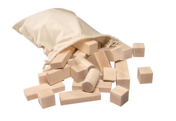 BRUDERHAUS DIAKONIE 33 Bausteine im Fröbelmaß (50 mm) mit Stoffbeutel, natur oder farbig wählbar BRUDERHAUS DIAKONIE 33 Bausteine im Fröbelmaß (50 mm) mit Stoffbeutel, natur oder farbig wählbar