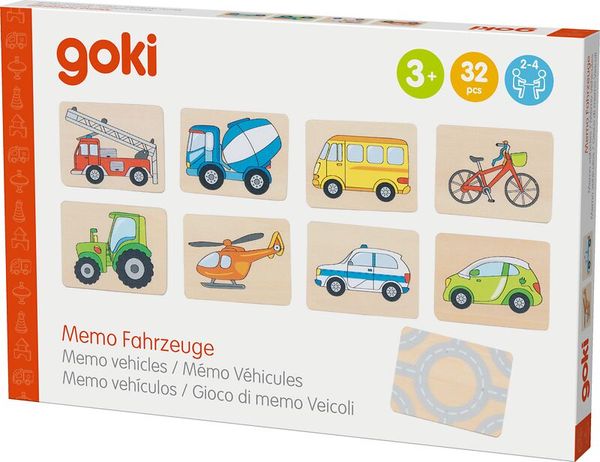 GOKI Memospiel Fahrzeuge, 32 Holzkarten, ab 3 Jahre