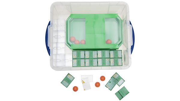 Tabelle Spiel, Buchstabenplättchen, grüne Teile, Aufbewahrungsbox, Spielsatz