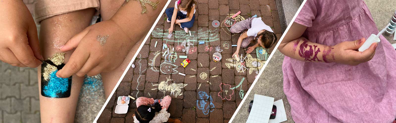 Banner zum Thema Sommerfest: Kindertatoos und Kreidemalereien