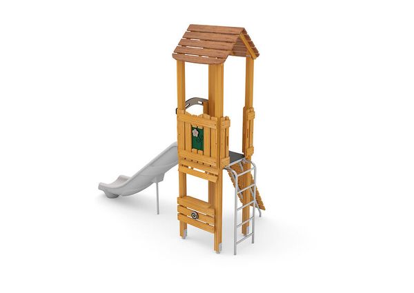 Spielgerät, Kletterturm, Rutsche, Holzspielhaus, Schaukel