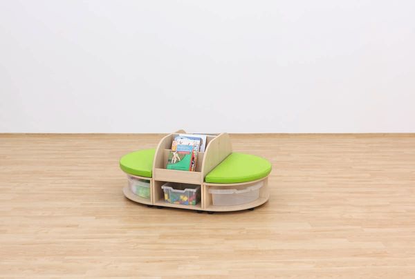 Kindersitz, Spielzeugregal, Ausziehfächer, Holz, Grün