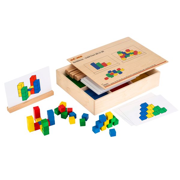 holzbox, bauklötze, bunte blocke, baumuster, kinderspielzeug