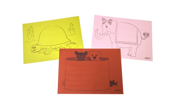 turtle, elefant, hund, farbiges papier, linienzeichnung