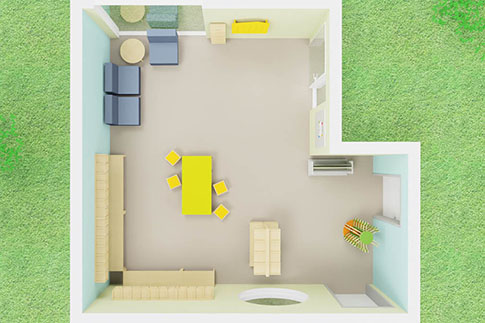 Darstellung eines Garderobenraumes von oben