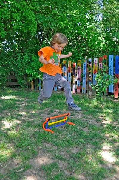 Kind, Outdoor, Sprung, Hindernis, Spielzeug
