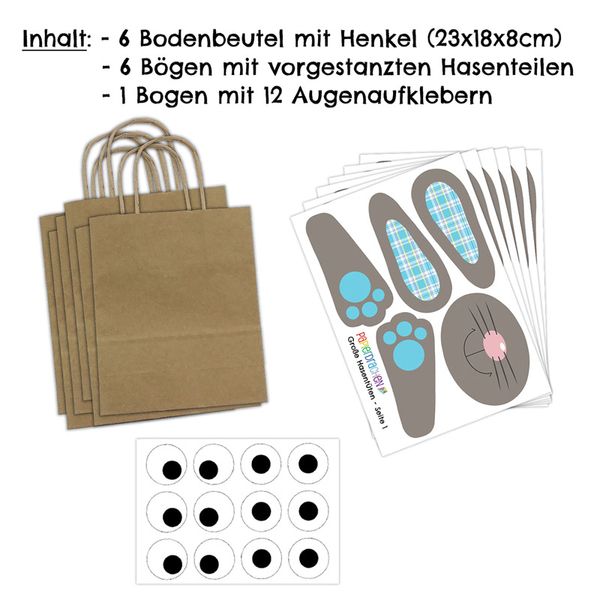 Osterhasentüten XXL, 6 Stück, bunt gemischt - Bastelset (SONDERANGEBOT)