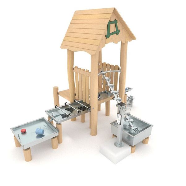 Große Wasserspielanlage mit 3 Tischen, Wasserrad und Wasserhahn