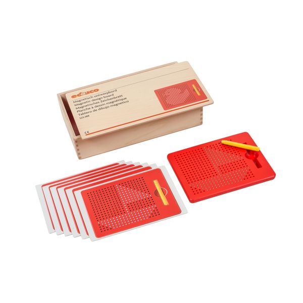 magnetische tafelunterlage, rote schreibplatte, magnetfolien set, stift dabei, box verpackung