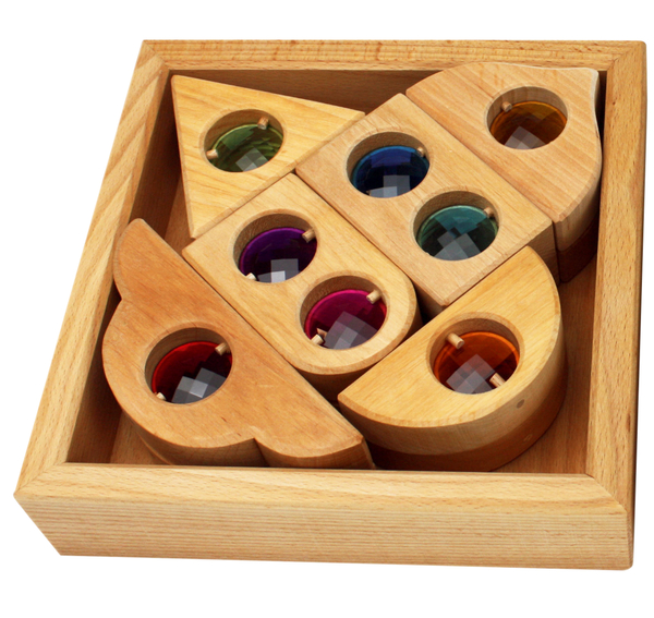 Holz-Spielzeug, Puzzlespiel, Farbene Puzzleteile, Magnetbausteine, Holzbox Spiel