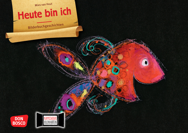 Kunstwerk, Fisch, bunte Flügel, Schreibkohle, Tafelzeichnung