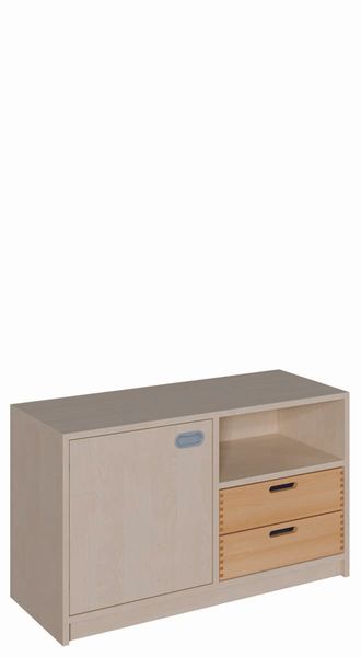 Schrank mit 2 Massivholzschüben und 1 Tür (B/H/T: 102 x 60 x 40 cm)