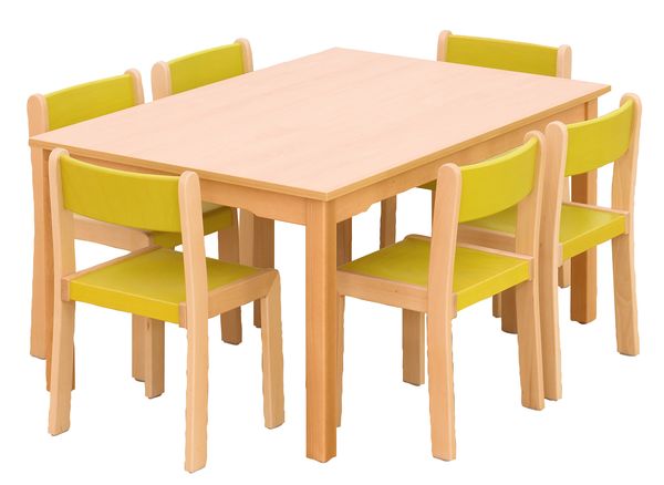Kindertisch, Holztisch, 6 Stühle, Kinderstuhl, Naturholz
