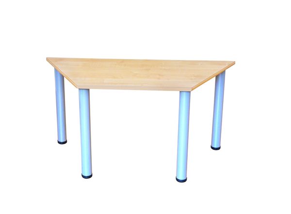 Zargenloser Trapeztisch 120x60 cm, Buche hell, Metallbeine feststehend Zargenloser Trapeztisch 120x60 cm, Buche hell, Metallbeine feststehend