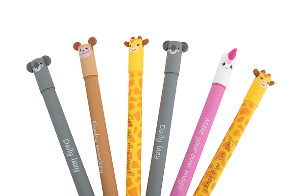 Animal Erase It! Radierbarer Gelschreiber im Set, 6 Stifte mit 4 Tiermotiven, ab 3 Jahre