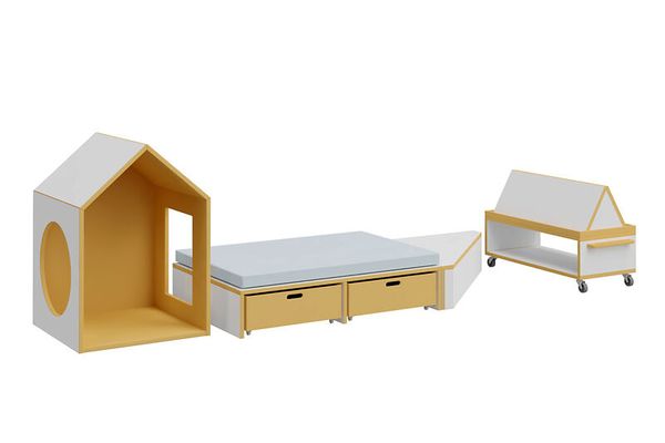Kinderzimmer, Möbelset, Holz, Gelb, Regal
