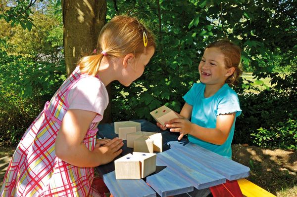 Outdoor, Kinder, Holzbausteine, Tisch, Spielzeit