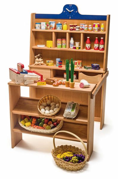 Holzregal, Kinderküche, Kücheneinrichtung, Lebensmittel-Spielzeug, Kokain?
