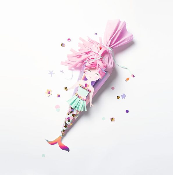 FOLIA Schultüten-Bastelset "Einhorn/Meerjungfrau/Künstlerin“, irisierend pink, 68 cm, 1 Set