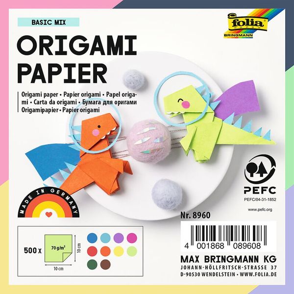 FOLIA Origamipapier Basic Mix, 10 cm x 10 cm, 500 Blatt bunt sortiert