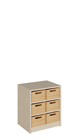 Schrank mit 6 mittleren Massivholzkästen mit Sichtfenster (B/H/T: 52 x 60 x 40 cm)