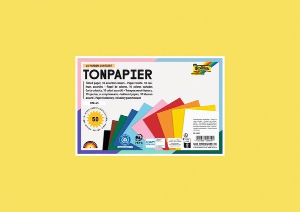 FOLIA Tonzeichenpapier 130 g/m², DIN A3, 50 Bogen, 10-farbig sortiert