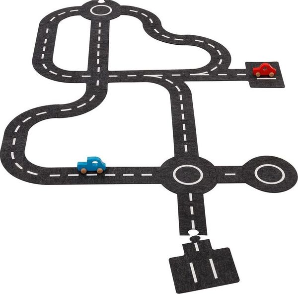 Zubehör-Set "Verkehr": Spielstraße aus Filz, Holzautos, Verkehrsschilder und Biegepuppen