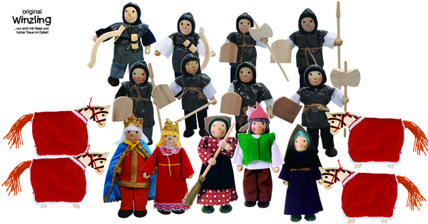 figures, holzpuppen, mittelalterkleidung, handpuppen, rote taschen