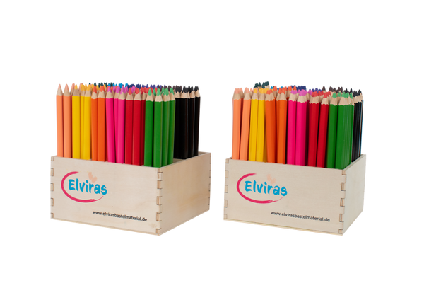 ELVIRAS Jumbo Tri- & Hex-Buntstift-Komplettset (288 Stifte) mit 2 Holzaufstellern + Gratis Spitzmaschine