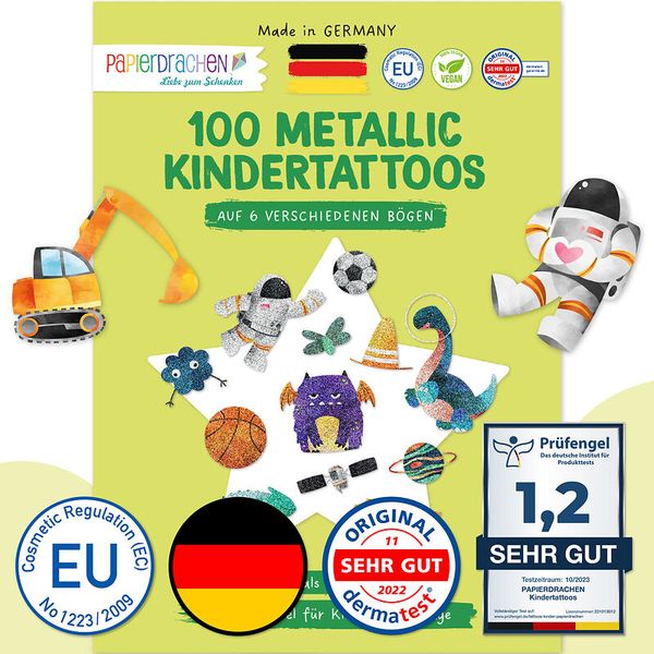 100 Kindertattoos zum Aufkleben - Glitzer Tattoo Set Wasserfarbmotive Jungen