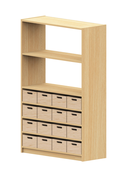 BasicPlus Hochschrank, oben Regal offen, unten 16 Materialkästen, B: 102 cm BasicPlus Hochschrank, oben Regal offen, unten 16 Materialkästen, B: 102 cm