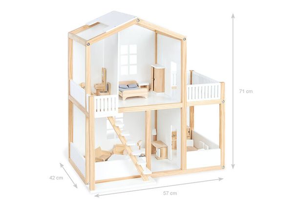 Holzspielhaus, Puppenhaus, 2-stöckig, Kinderhaus, Fenster Türen