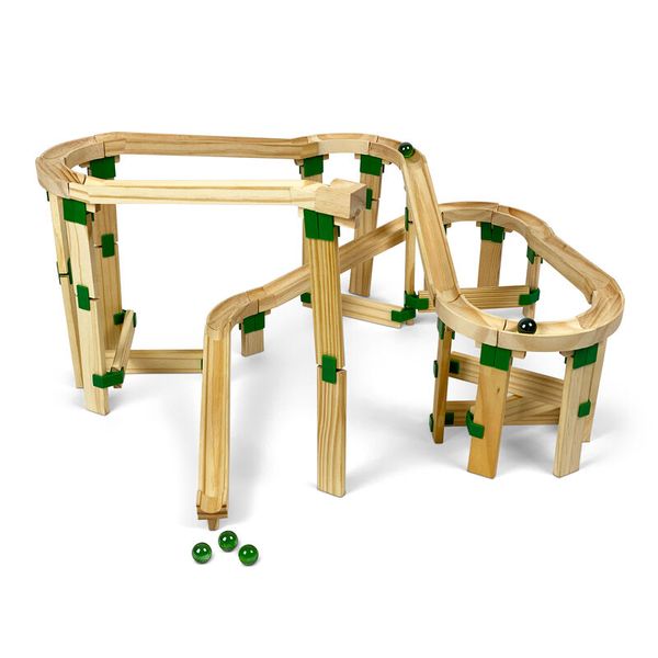 Kugelbahn, Holzbausteine, Kugelbahn-Set, Grüne Akzente, Holzspielzeug