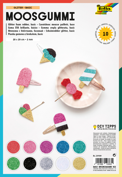 FOLIA Moosgummi Glitter, 20 x 29 cm