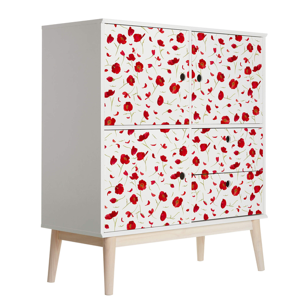 kommode, sideboard, blumenmuster, holzbeine, m belstück