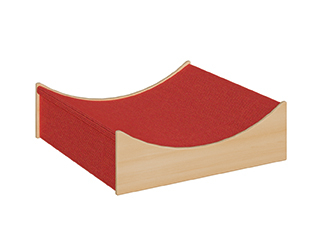 Katzenbett, Kratzbett, Holzseitenteile, roter Bezug, Kuschelkante