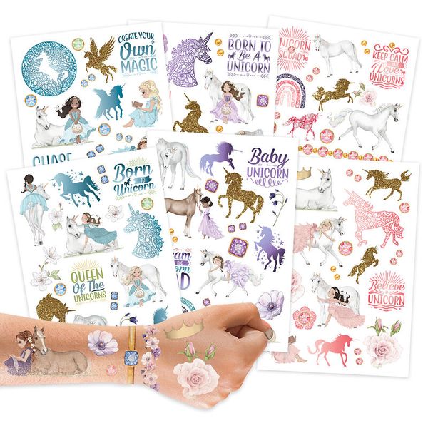 100 Kindertattoos zum Aufkleben - Glitzer Tattoo Set Einhörner