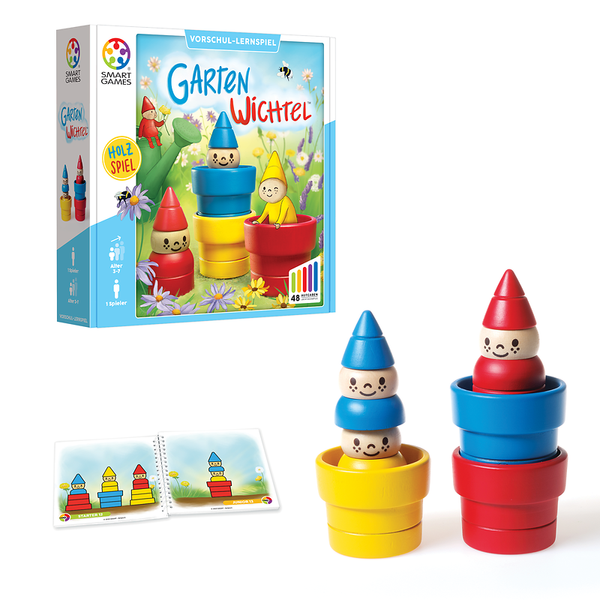 Holzspielzeug, Sortierpyramide, Stacking Toys, Leuchtfarben, Gartenwichtel