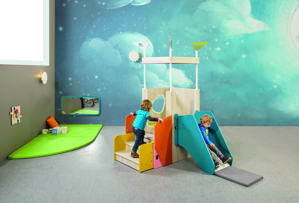 MATHOU Flexibles, mobiles & platzsparendes Spielpodest mit Treppe & Rutsche, versch. Farben, ab 12 Monaten